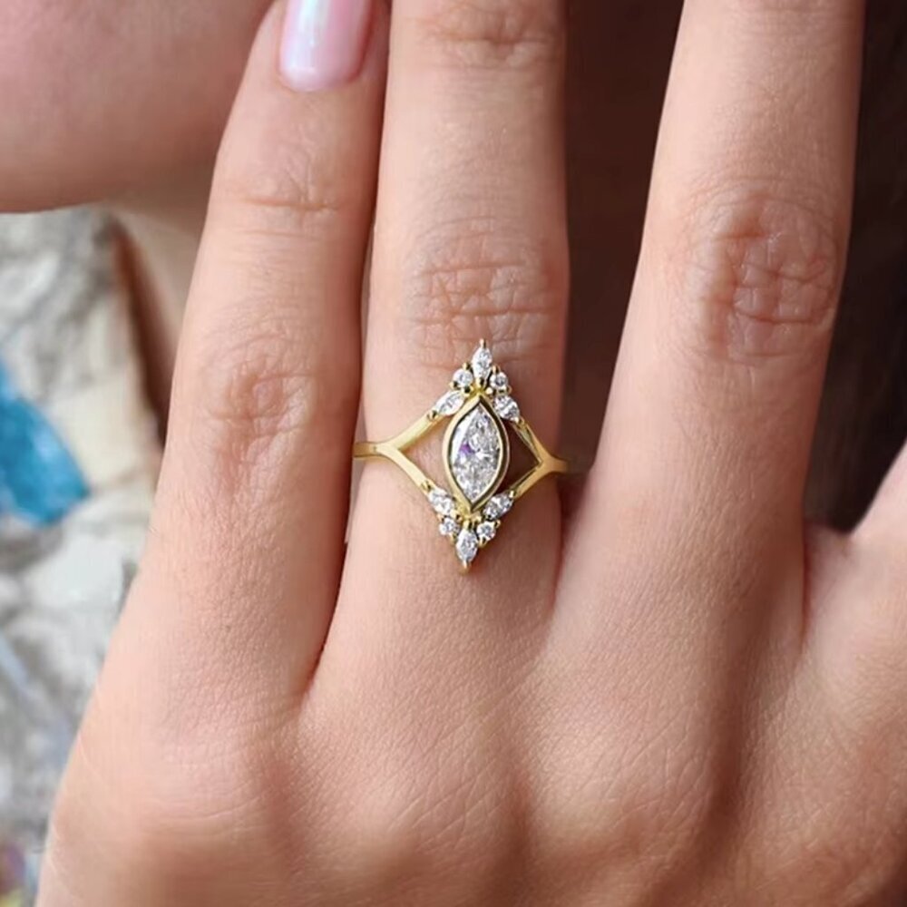 NEW 14k Yellow Gold Diamond Ring Band Statement Cocktail Ring